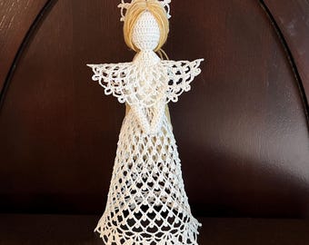 Large 11" Christmas Angel Tree Topper, Ornament, Décor, Gift; Bridal, Wedding, Birthday, Christening, Baptism Gift, Handmade Crocheted