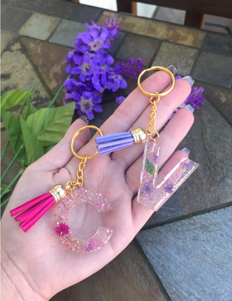 Resin Art Keychainsletter Keychainsgold & Silver Etsy