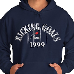 Customisable AFL Themed Hooded Sweatshirt – &#39;Kicking Goals Since&#39; Footy Hoodie | Aussie Rules Football Gift | Personalised Footy Present