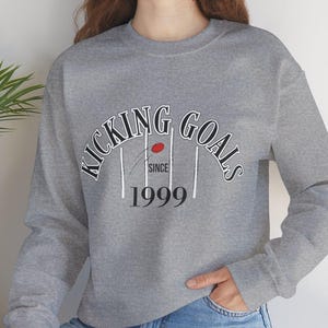 Customisable AFL Themed Crewneck Sweater – &#39;Kicking Goals Since&#39; Footy Jumper | Aussie Rules Football Gift | Personalised Footy Present