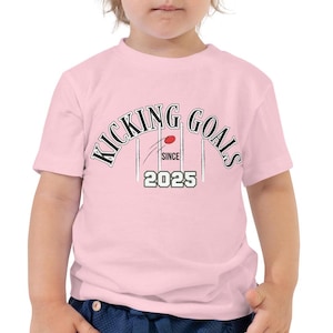 Customisable AFL Themed Toddler T-shirt, &#39;Kicking Goals Since&#39; Toddler Tee, Personalised Footy Shirt, Aussie Rules Football Gift For Kids