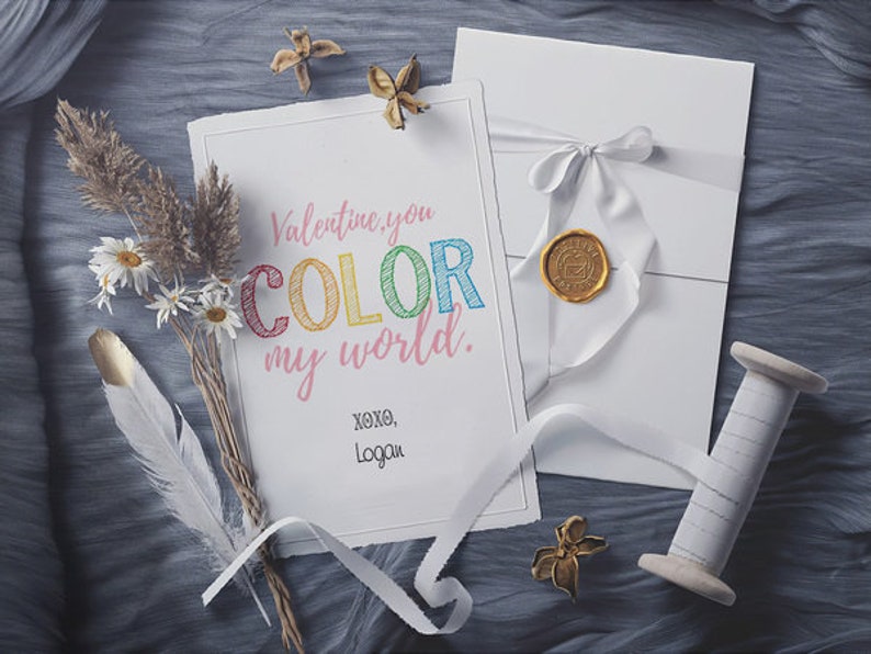 Personalised CARD Card Gifts You Color My World Valentines For School,Custom Valentine/'s Card,Gift for Him Her Husband Wife