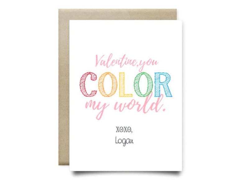 Personalised CARD Card Gifts You Color My World Valentines For School,Custom Valentine/'s Card,Gift for Him Her Husband Wife