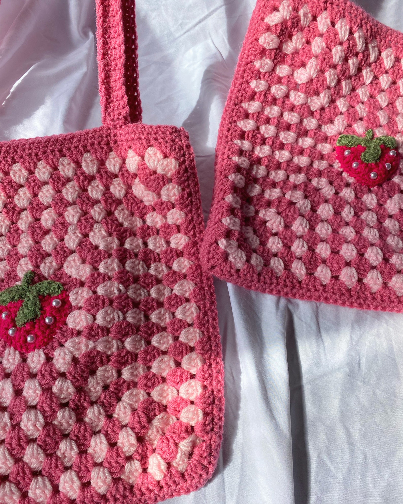 Handmade Pink Strawberry Tote Bag Shoulder Bag Crochet - Etsy