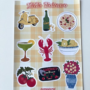 Italian Summer Sticker Sheet: Hand Drawn Semi Gloss Decals