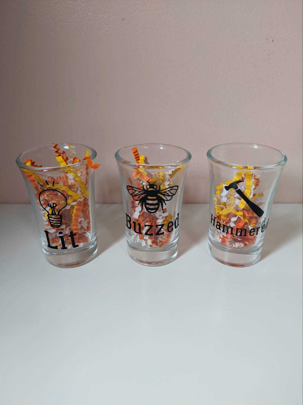 Funny Shot Glasses Set de 3 Hammered Lit Buzzed Pun Etsy