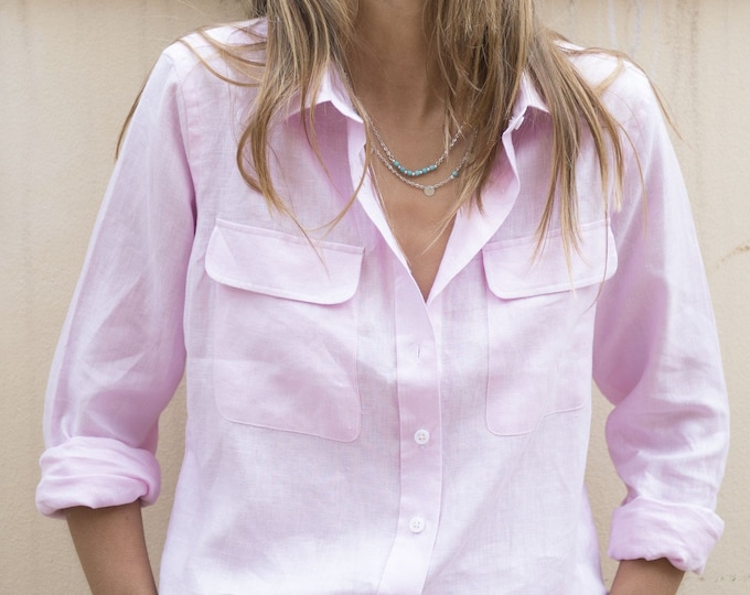 Linen Shirt Women Pink Linen Shirt Linen Shirt Linen Button Etsy