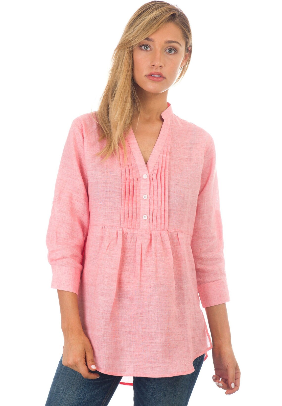 Linen shirt Women Coral Pink Linen blouse 100% Linen Popover | Etsy