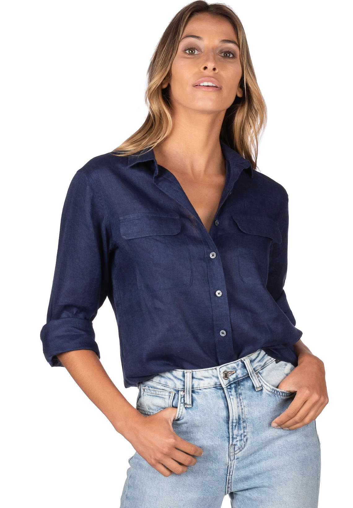 Linen Shirt Navy Blue Linen Shirt Linen Blouse Linen Button | Etsy