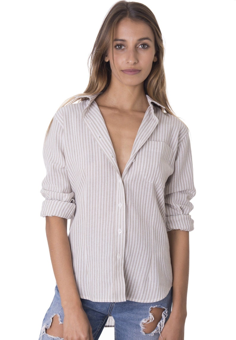 womens beige linen shirt
