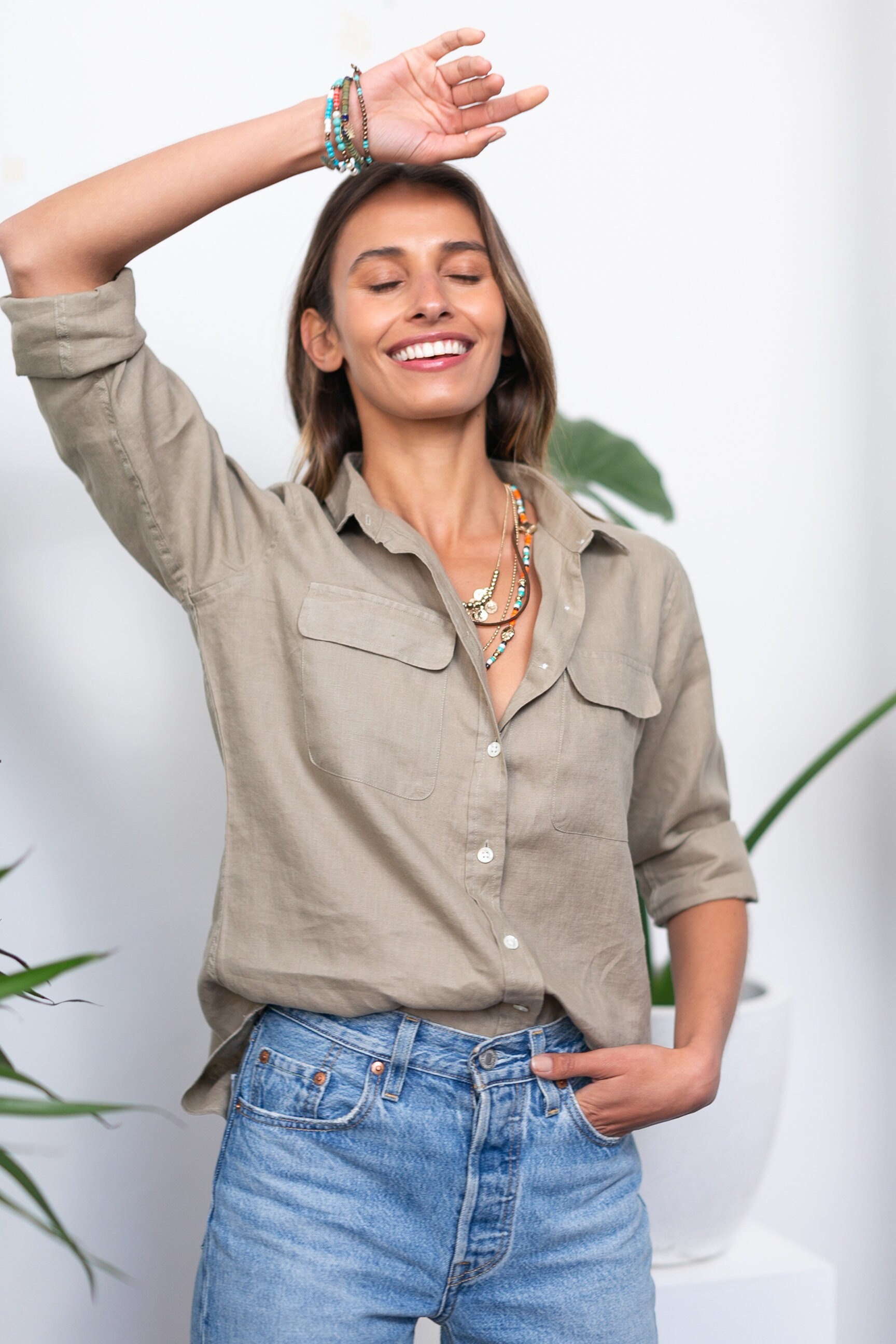 Linen Shirt Khaki Linen Shirt Linen 
