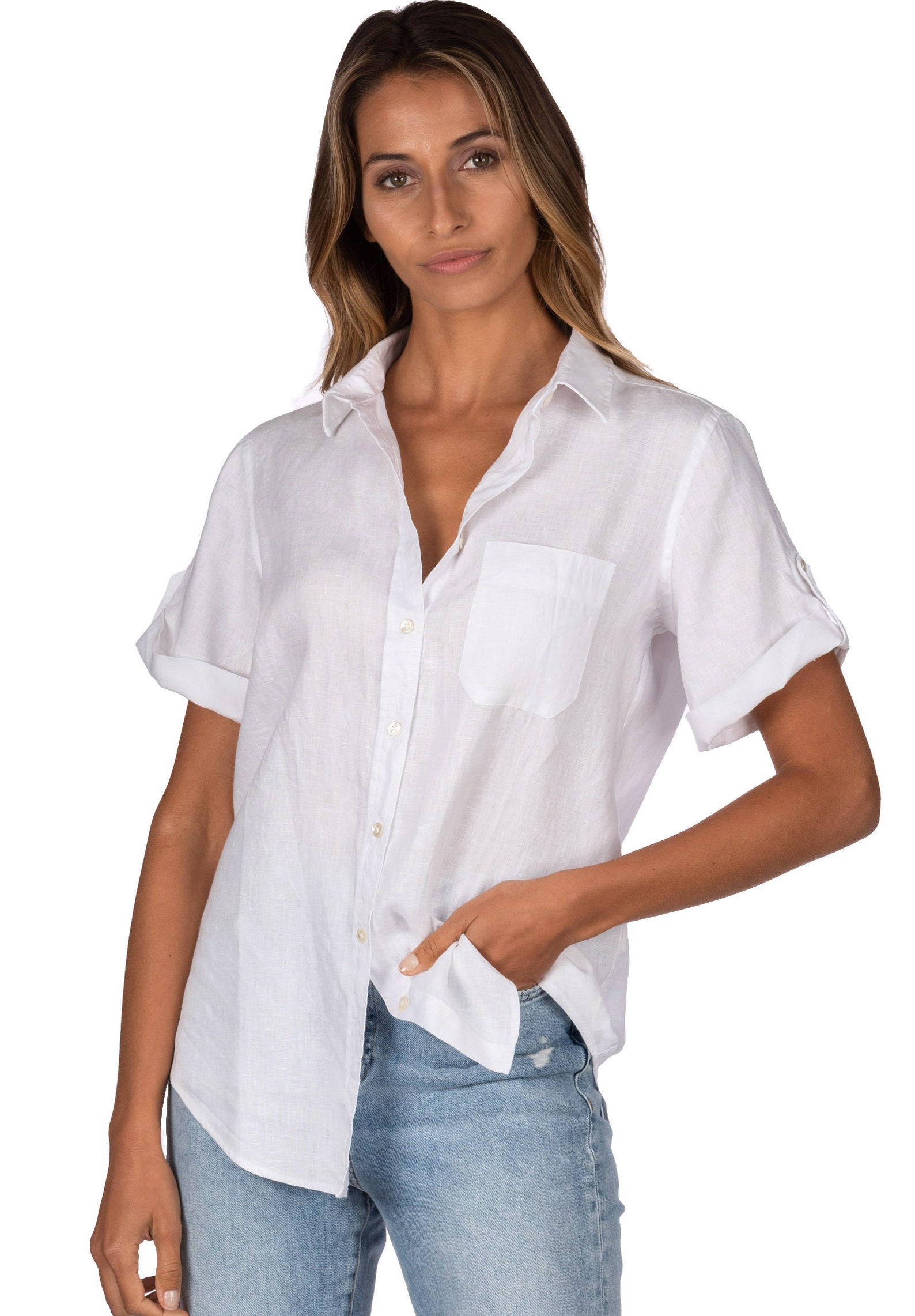 white linen shirt womens short sleeve