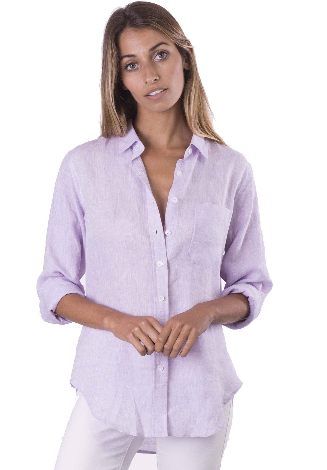 Womens linen Shirt Lilac Linen Shirts Linen blouse Linen | Etsy