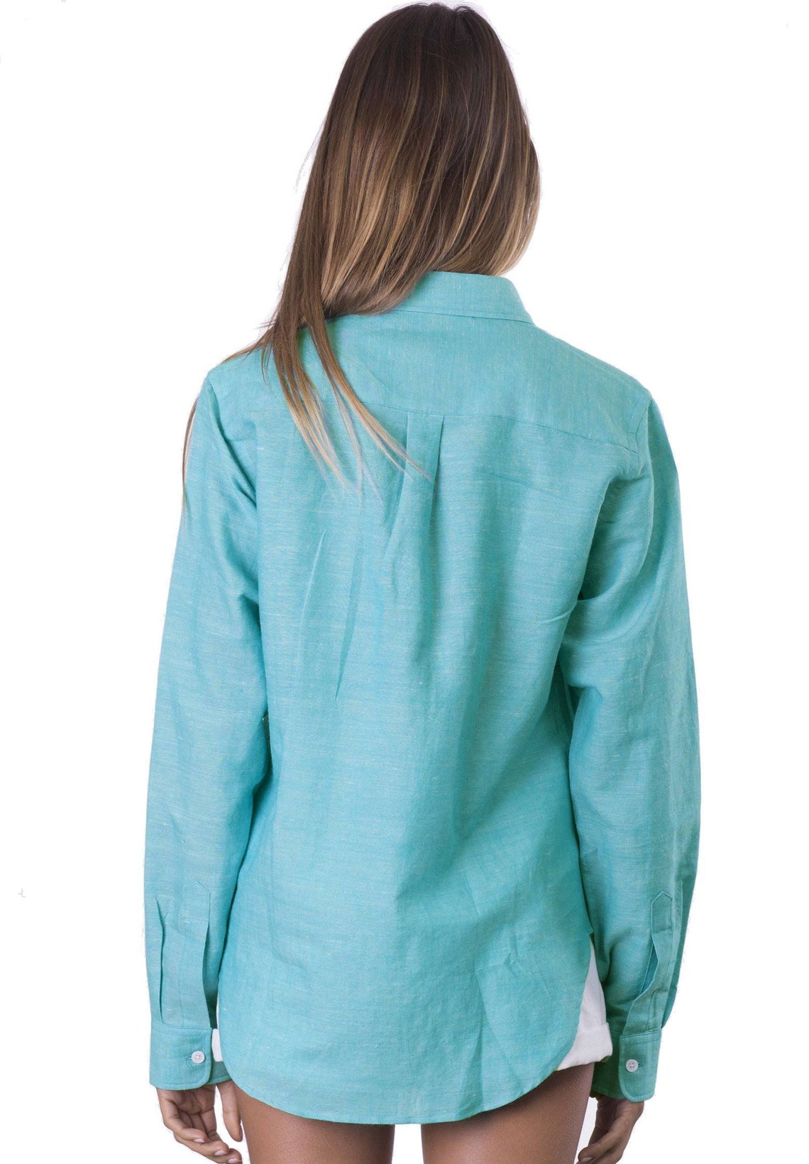 Womens linen Shirt Aqua Blue Linen Shirts Linen blouse Etsy
