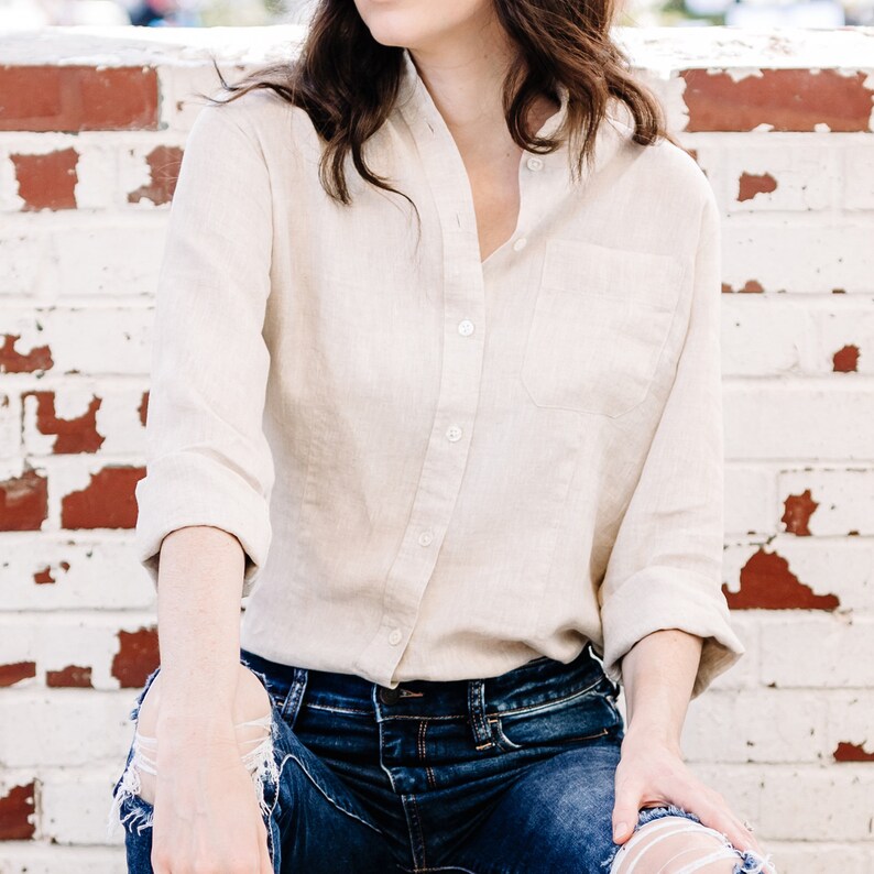 womens beige linen shirt