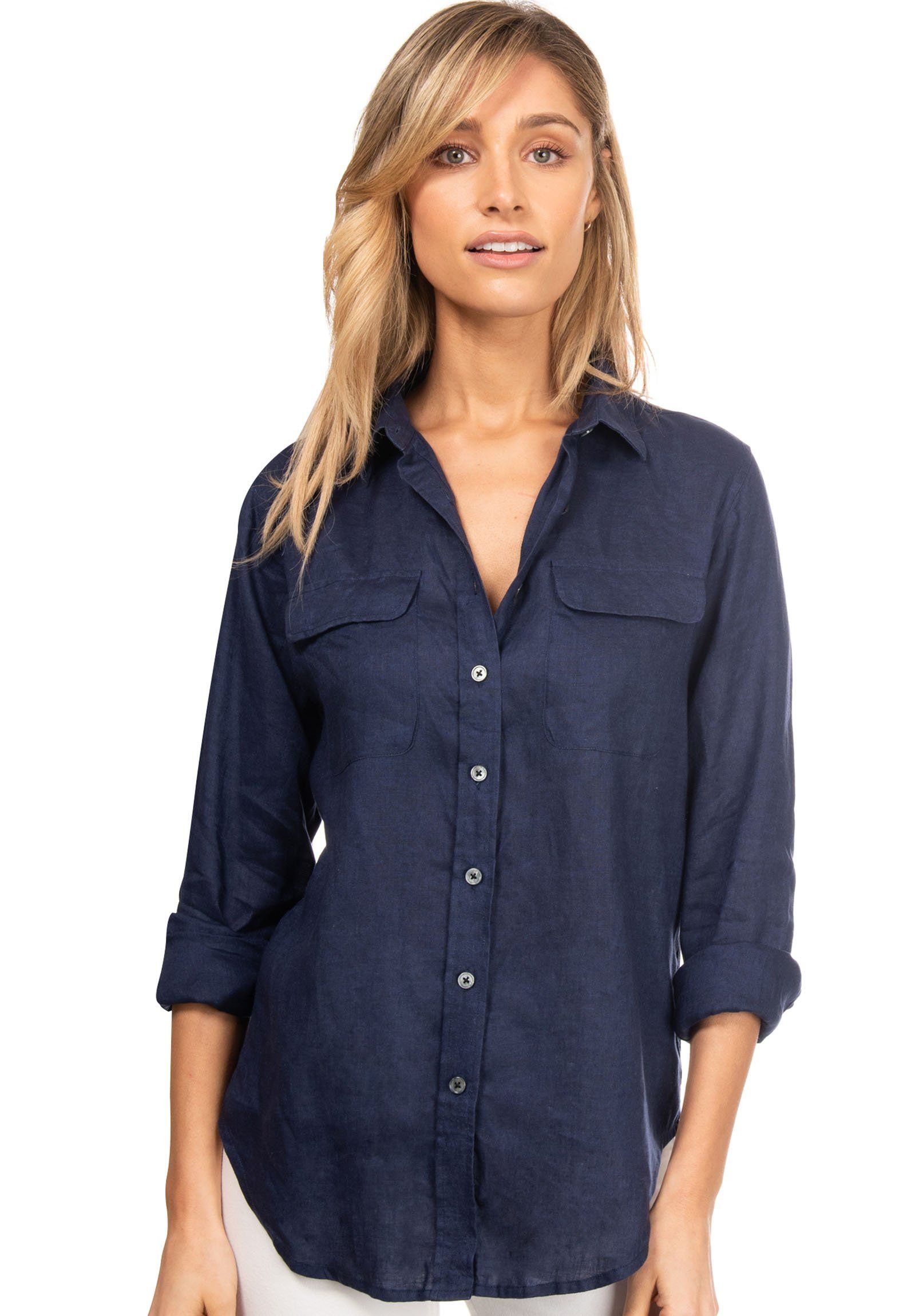 Linen Shirt Navy Blue Linen Shirt Linen Blouse Linen Button | Etsy