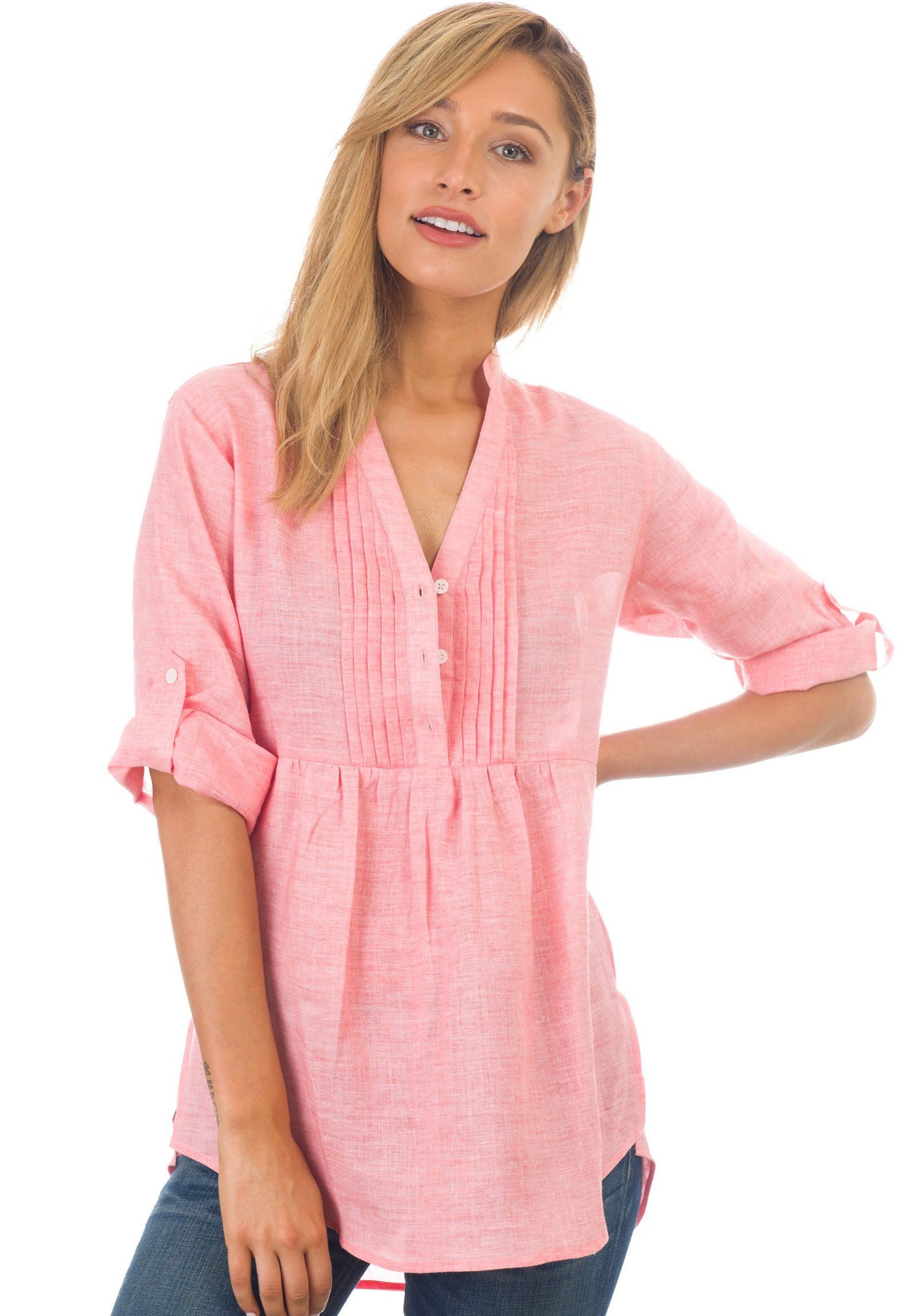 Linen shirt Women Coral Pink Linen blouse 100 Linen Popover Etsy