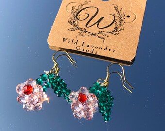 Beaded flower earrings, Flower earrings, Floral earrings, Dainty flower earrings, Cute drop earrings, Small flower earrings, Bead earrings