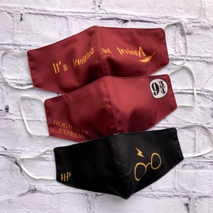 Masque Harry Potter, masque de Poudlard, masque de Gryffondor, masque réutilisable Harry Potter, cadeau Harry Potter, masque Leviosa