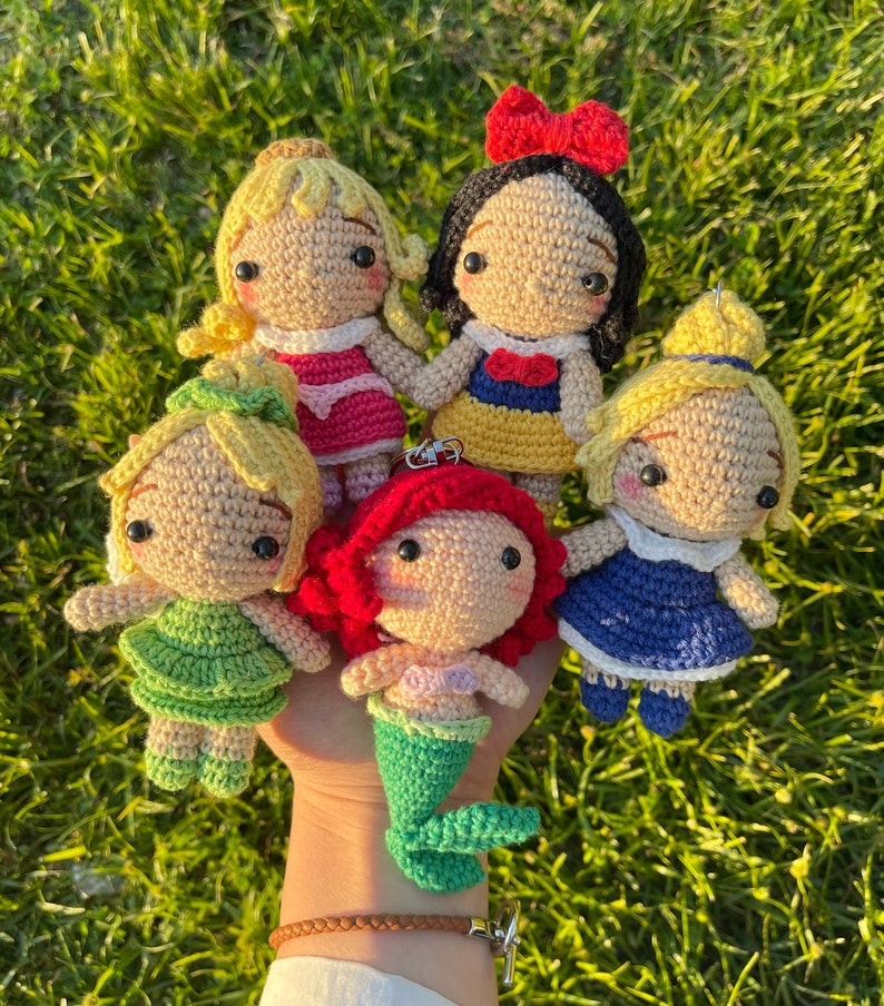 Disney princess crochet keychains.