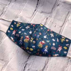 Alice in Wonderland Face Mask, Disney Cotton Face Mask, Cotton Face Mask, Water- repellent Mask, 3-layer Mask, Disney Face Mask, Cute Mask