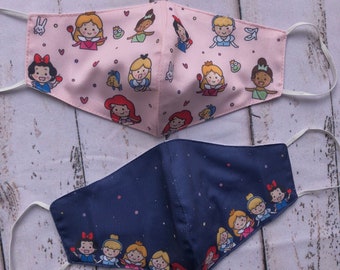 Disney Princess Face Mask, Disney Face Mask, Princess Face Mask, Cotton Face Mask, Adjustable Face Mask, Face Mask with Filter Pocket, Soft