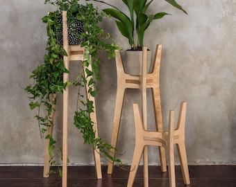 Soporte para plantas de madera, Soporte para plantas altas en interiores de madera contrachapada, Soporte para plantas moderno de mediados de siglo, Soporte para plantas de interior de madera contrachapada, Soporte para plantas pequeñas