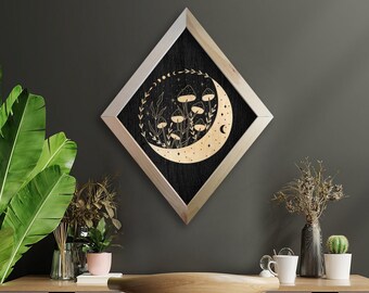 Carved mushroom witch sign, Witch moon decor, Wooden cottagecore decor bedroom, Mushroom cottagecore room decor, Witchy home decor
