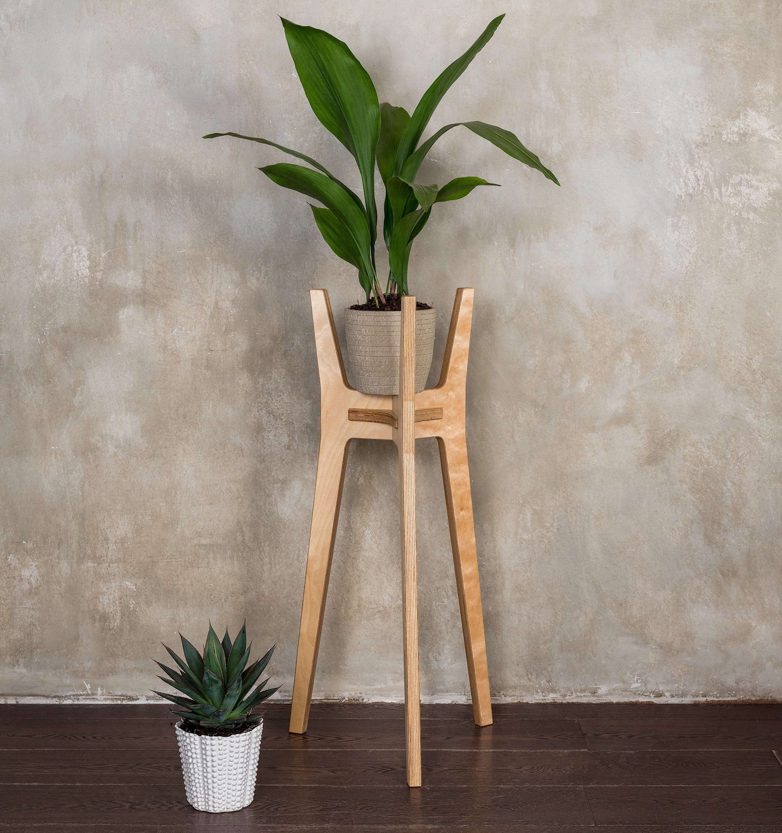 Wooden Plant Stand, Tall Plant Stand Indoor From Plywood, Mid Century