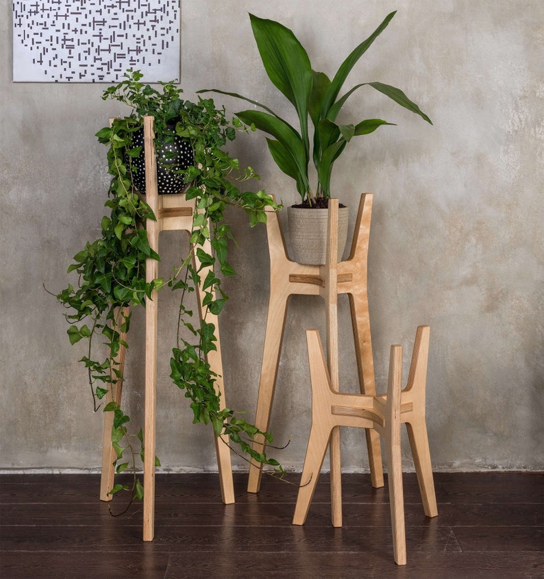 Wooden plant stand, Tall plant stand indoor from plywood, Mid century modern plant stand, Indoor plant stand from plywood, Small plant stand image 1