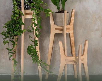 Wooden Plant Stand, Tall Plant Stand Indoor From Plywood, Mid