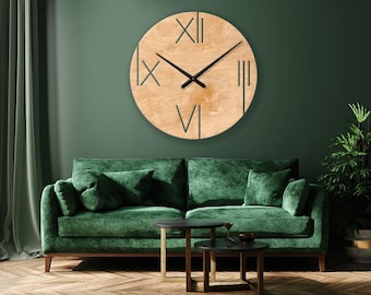 Oversized Wall Clock, Wood Wall Clock Large, Unique Large Wall Clock, Living Room Clock Modern, Minimalist Wooden Wall Clock Natural