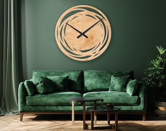 Unieke grote wandklok, minimalistische houten wandklok natuurlijk, houten wandklok groot, extra grote wandklok, woonkamerklok modern