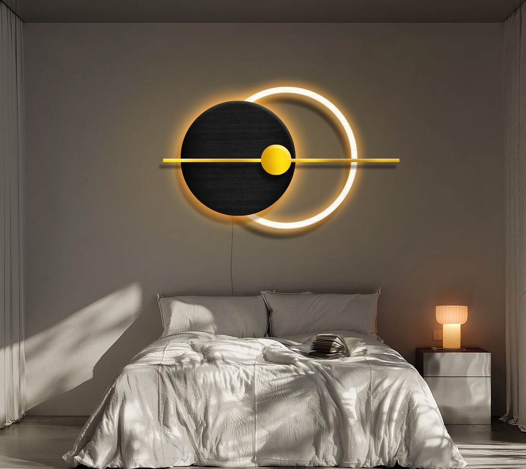 Light up Wall Decor Wood, Geometric Wood Wall Decor Living Room, Light