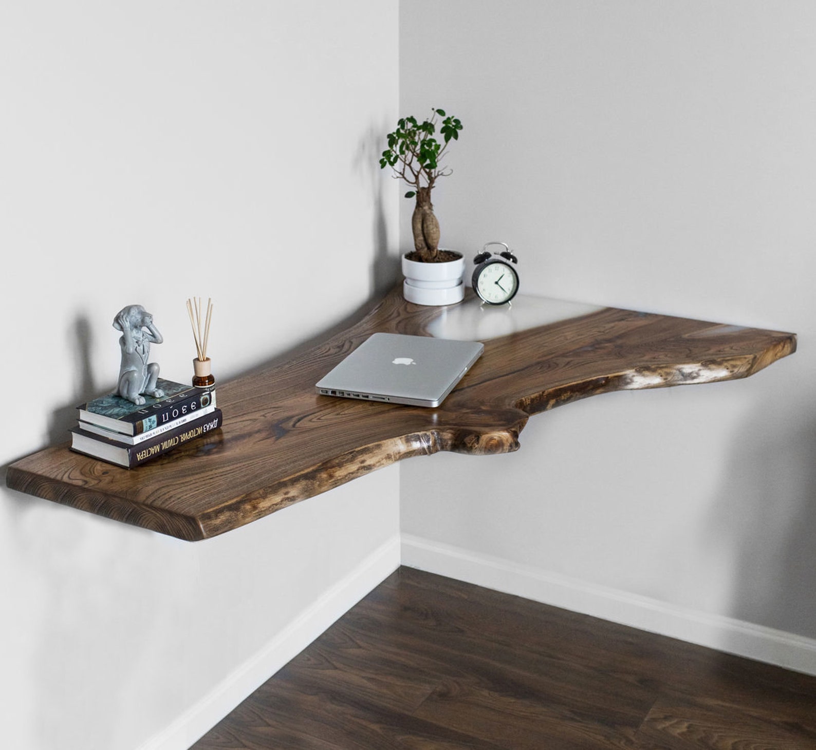 Floating corner shelf Live edge wood shelf Long floating Etsy