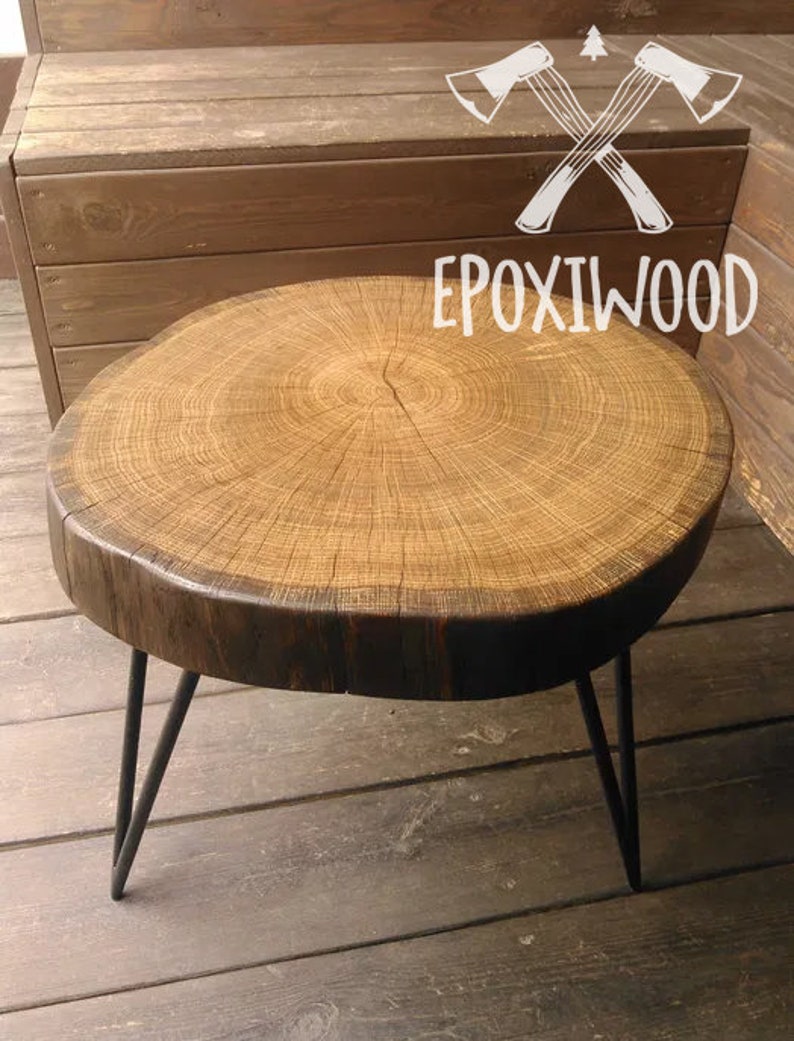 Round Oak Coffee Table Solid Wood Coffee Table Live Edge Etsy