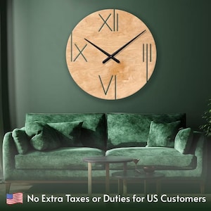 Oversized Wall Clock, Wood Wall Clock Large, Unique Large Wall Clock, Living Room Clock Modern, Minimalist Wooden Wall Clock Natural