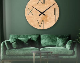 Reloj de pared de gran tamaño, reloj de pared de madera grande, reloj de pared grande único, reloj de sala de estar moderno, reloj de pared minimalista de madera natural