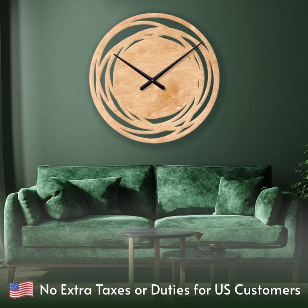 Unique Large Wall Clock, Minimalist Wooden Wall Clock Natural, Wood ...