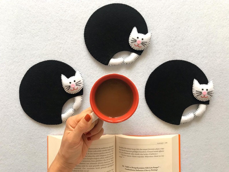 Cute Cat Coasters Mug rug Drink mat Home Decor Cat Lover Etsy