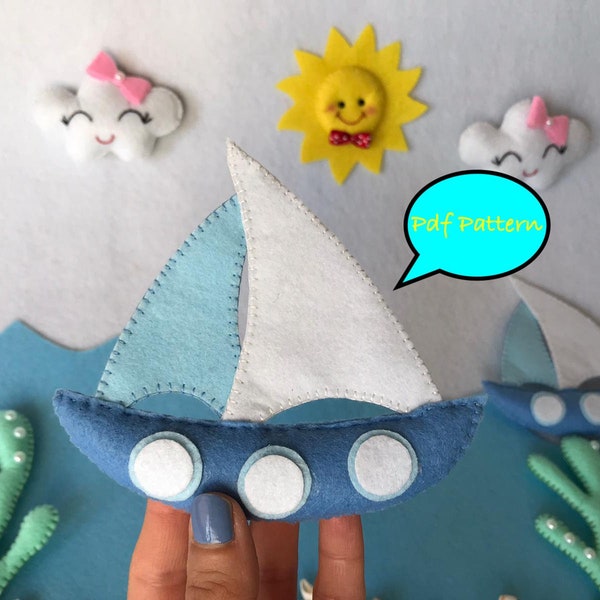 Pdf pattern, felt pattern, sailboat pattern, sailboat sewing tutorial, plushies, felt vehicles, DIY sailboat