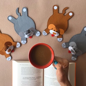 Cute Dog Coasters, Mug rug, Drink mat, Home Decor, Dog Lover Gift, Coffee, Tea, Kitchen, gag gift for animal lovers
