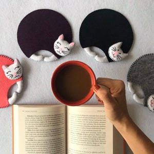 Cute Cat Coasters, Funny gift, Drink mat, Home decor, Cat lover gift, Coffee, Kitchen and dining, Gift for cat lovers, Mug rug