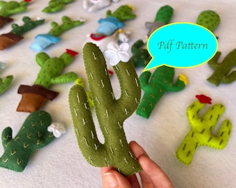 Felt pdf pattern, Cactus sewing tutorial, plushies, DIY cactus, cactus pattern, cactus