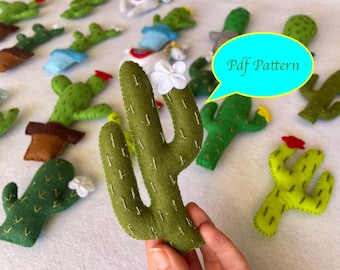 Patrón de costura de cactus de fieltro: Tutorial de peluches DIY (Patrón PDF)