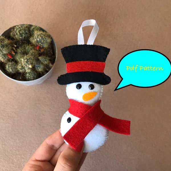 Christmas Snowman Pdf pattern, sewing tutorial, diy plushies, felt