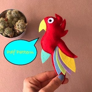 Felt pdf pattern, parrot sewing tutorial, diy plushies, DIY parrot