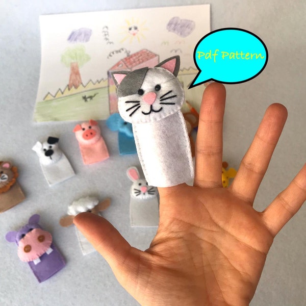 Pdf pattern, felt pattern, cat finger puppet pattern, cat puppet sewing tutorial, plushies, felt, DIY cat puppet