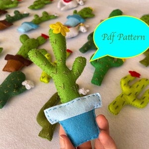 Felt pdf pattern, Cactus sewing tutorial, plushies, DIY cactus, cactus pattern, cactus