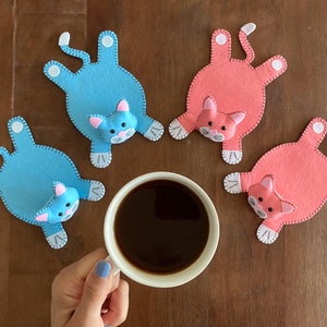 Cute Cat Coasters, Funny gift, Drink mat, Home decor, Cat lover gift, Coffee, Kitchen and dining, Gift for cat lovers, Mug rug image 3